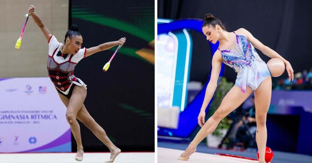 Geovanna Santos e Maria Eduarda Alexandre representam o Brasil na Romênia | Foto: MeloGym/CBG e Kateryna Tytarenko