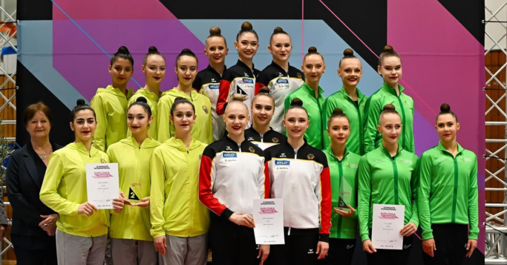 Alemanha, Uzbequistão e Lituânia foram ao pódio na competição de conjunto. | Foto: CopaSports/Gymnastik International